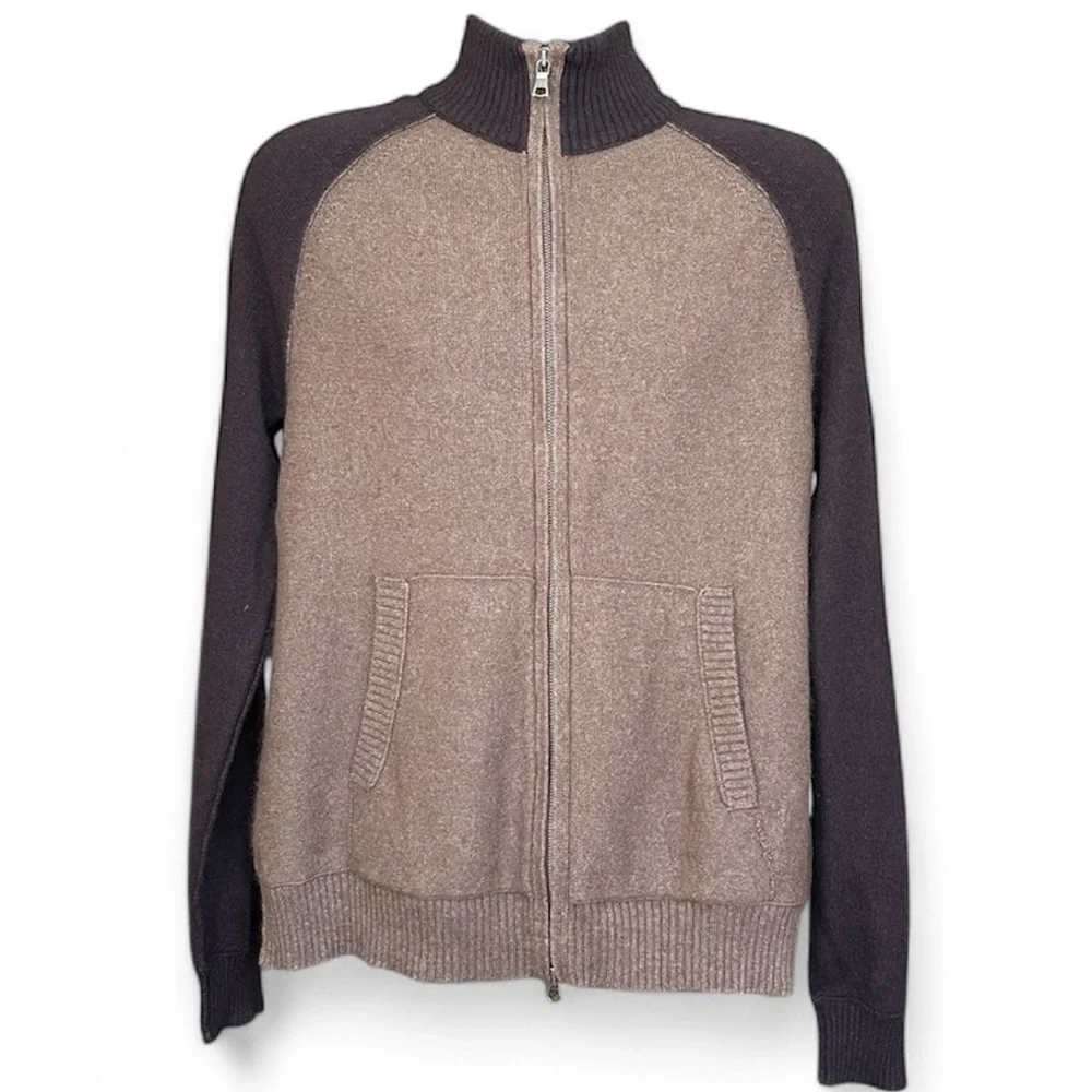 Banana Republic Luxury Blend Brown Angora Cashmere Zip-Up Sweater Men's Size L